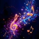 colorful dazzling etheric musical notes
